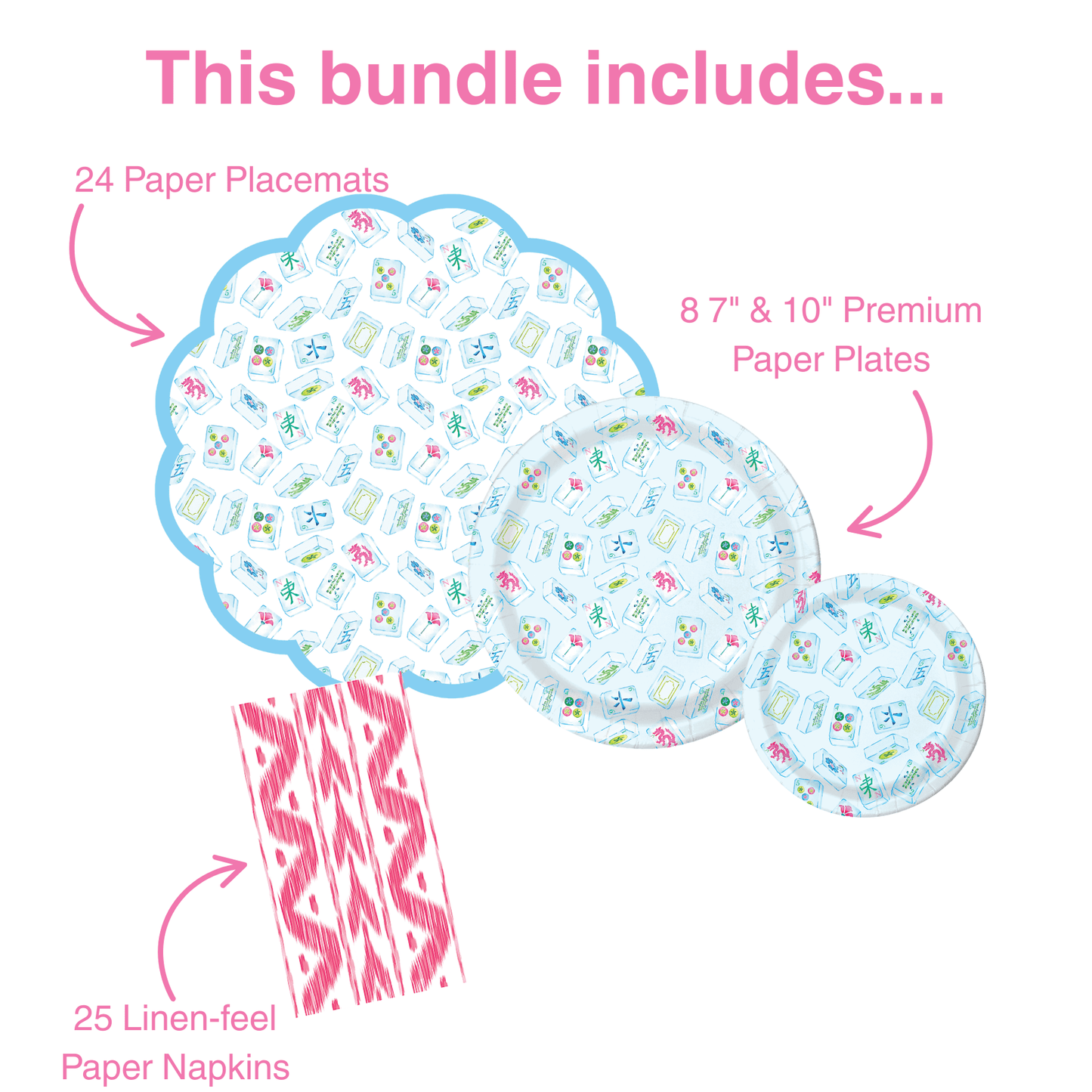 Mahjong Tabletop Bundle (Placemats, Plates, Napkins)
