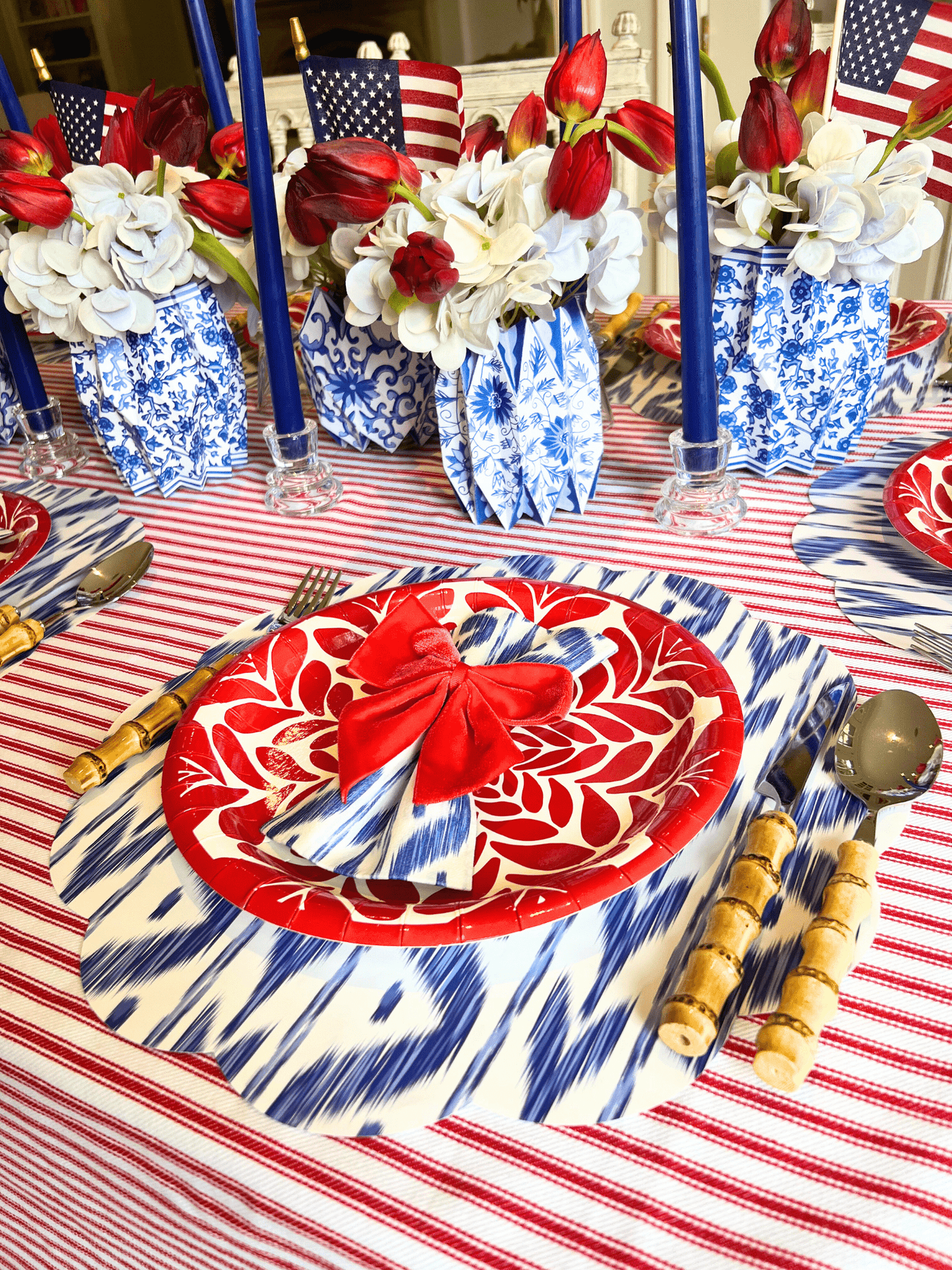 Ikat 4th of July Table Bundle (Placemats + Bows + Napkins + Vase Wraps)