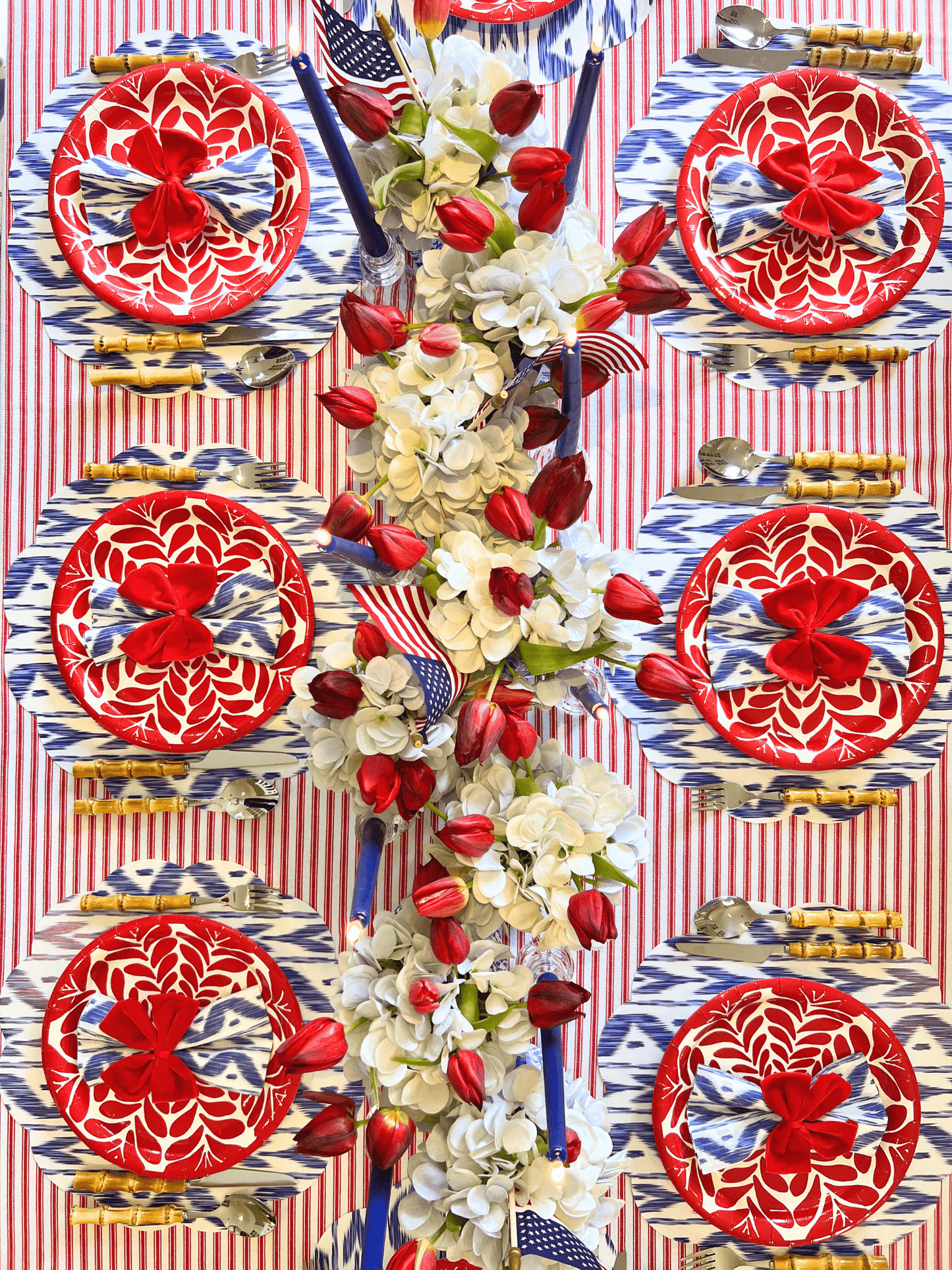 Ikat 4th of July Table Bundle (Placemats + Bows + Napkins + Vase Wraps)