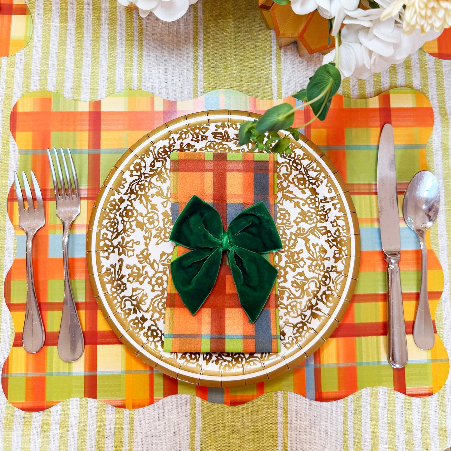 Fall Plaid Scalloped Rectangle Paper Placemats