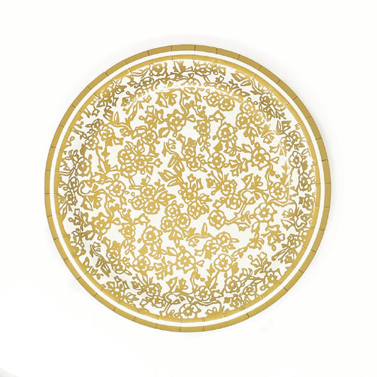 Heavy duty gold and white chinoiserie paper plate