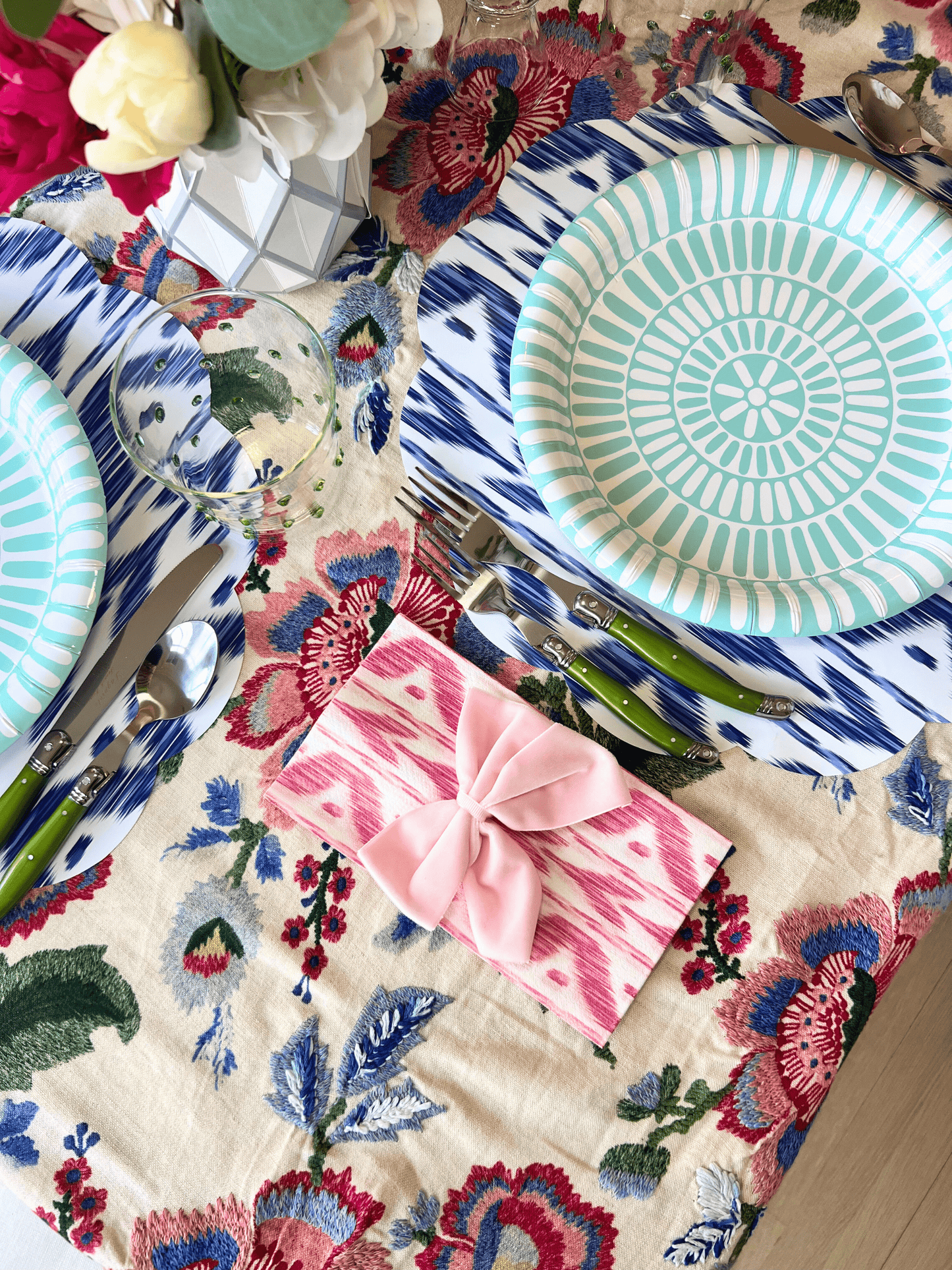 Pink Ikat Linen-feel Paper Dinner Napkins / Guest Towels