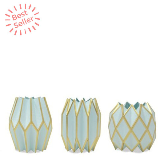 Tiffany and gold colored paper vase sleeves