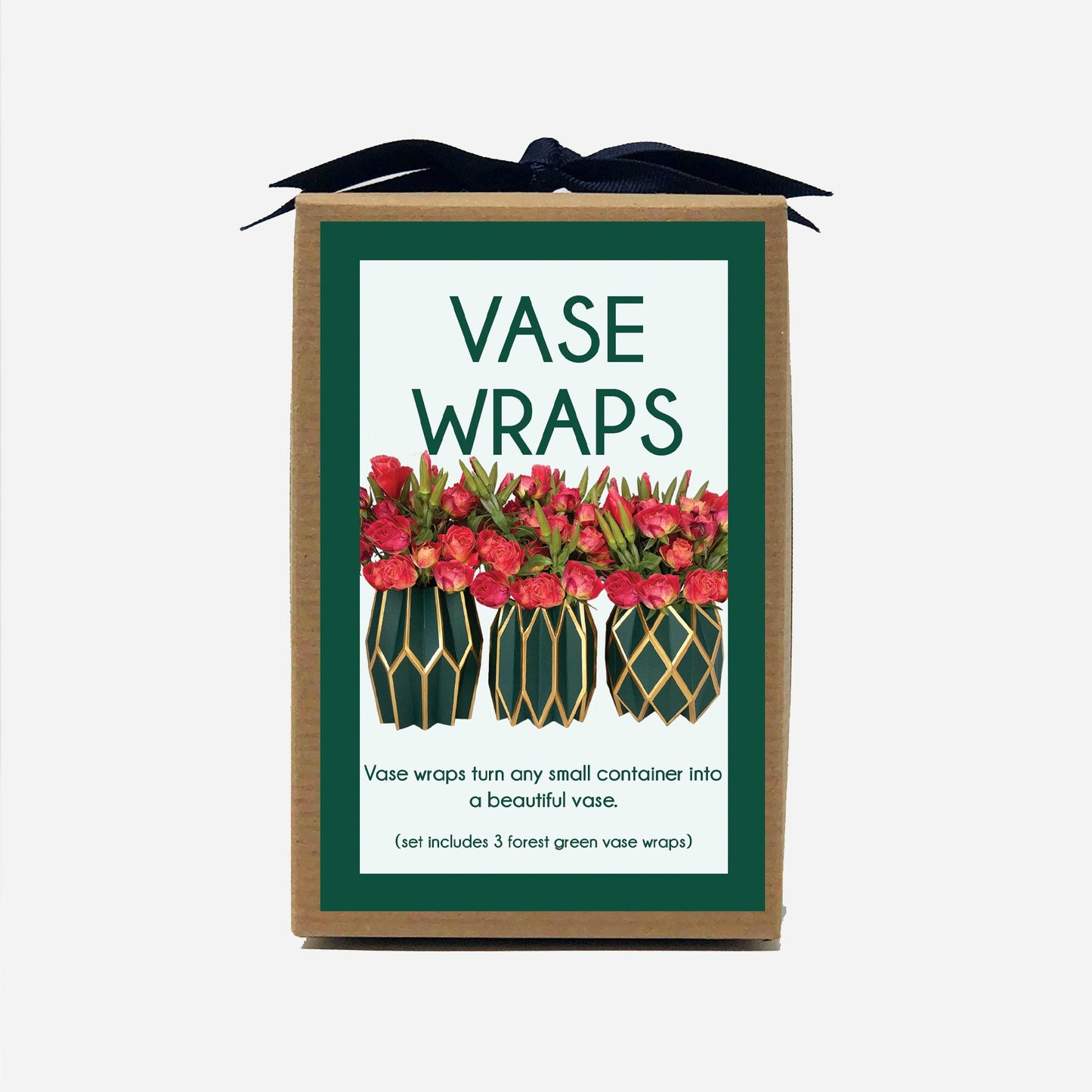Box of dark green paper vases