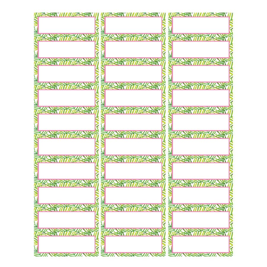 Downloadable address labels featuring a green leaf pattern