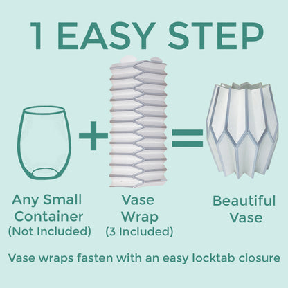 Graphic of how to make a silver and white paper vase