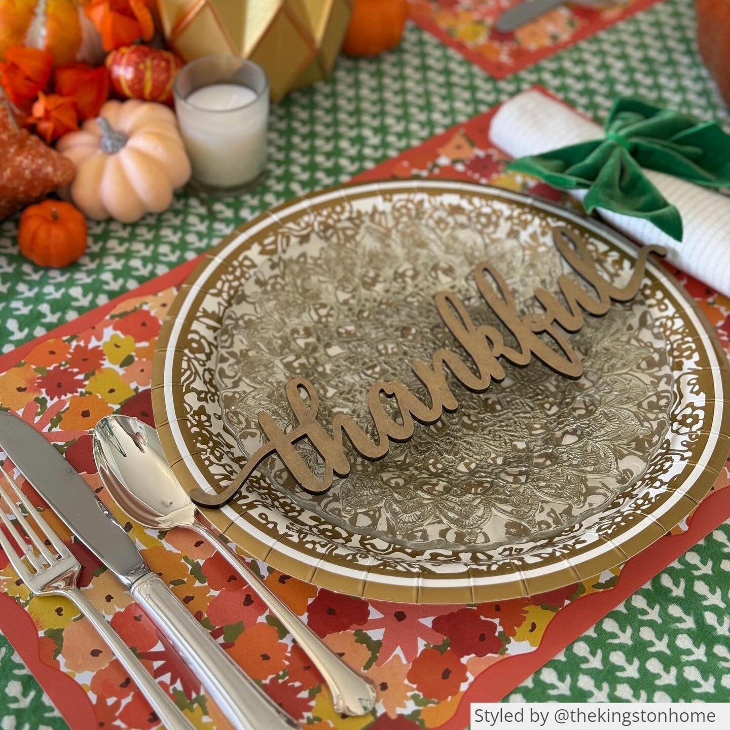 Fall themed tablescape featuring our yellow and orange floral paper placemats