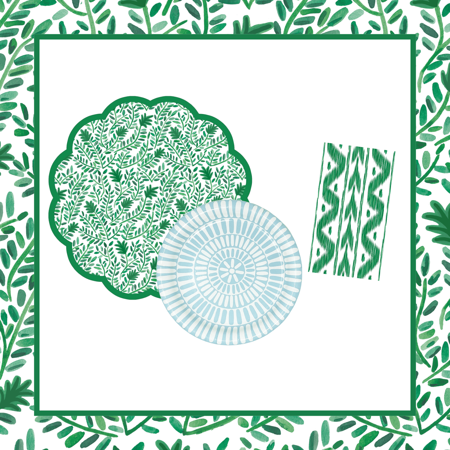 Vine Scalloped Table Bundle (Placemats + Plates + Napkins)