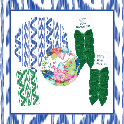 Ikat & Tobacco Leaf Table Bundle (Placemats + Plates + Bows + Napkins)