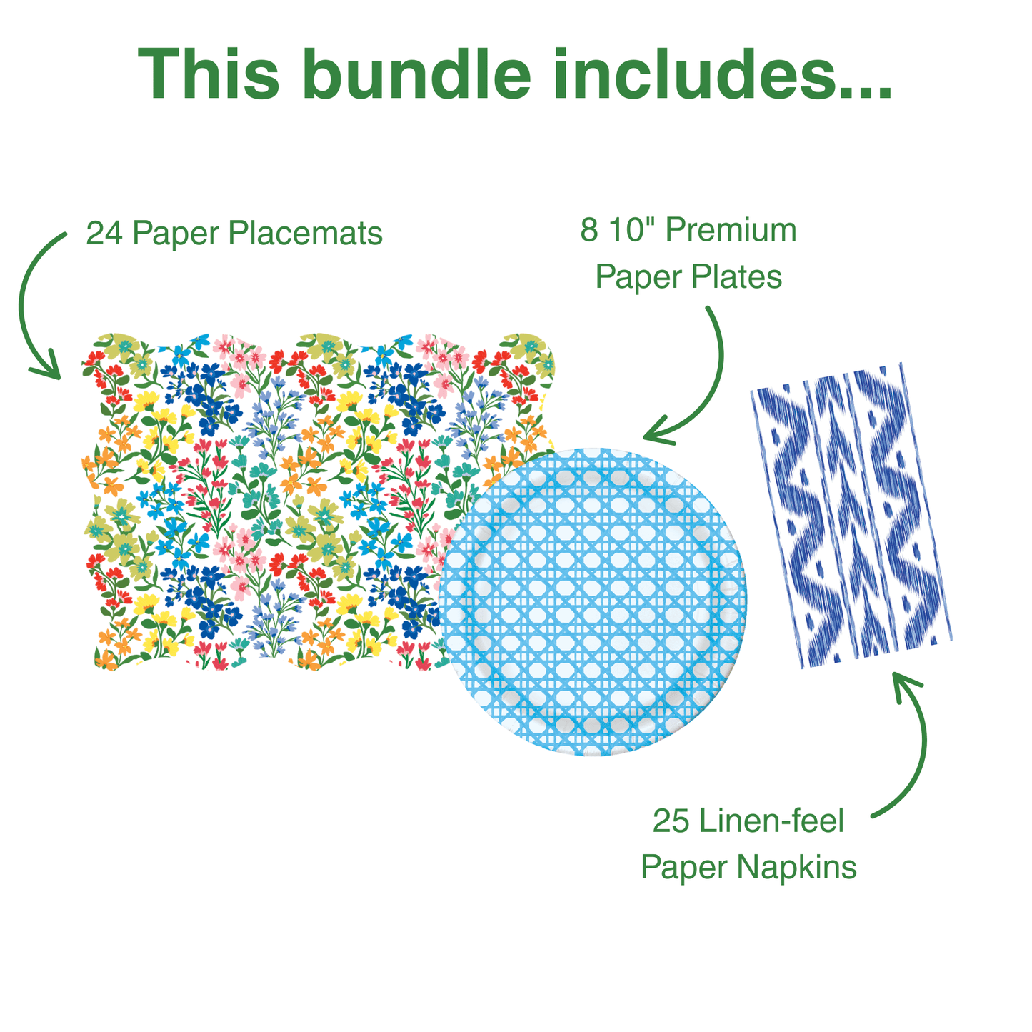 Full Bloom Tabletop Bundle (Placemats, 10" Paper Plates, Napkins)