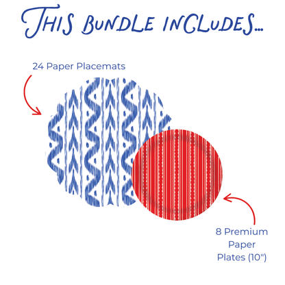 Ikat Patriotic Tabletop Bundle (Placemats, Plates)
