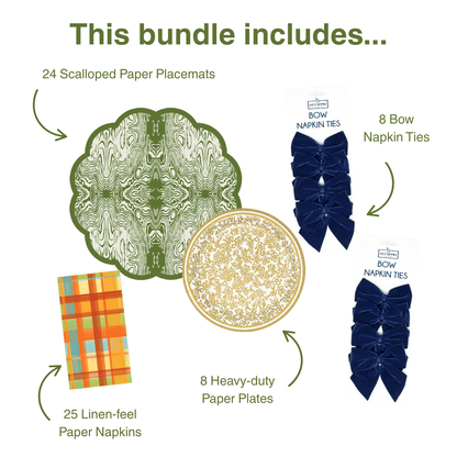 Wood Table Bundle (Placemats + Plates + Napkins + Bow Napkin Ties)