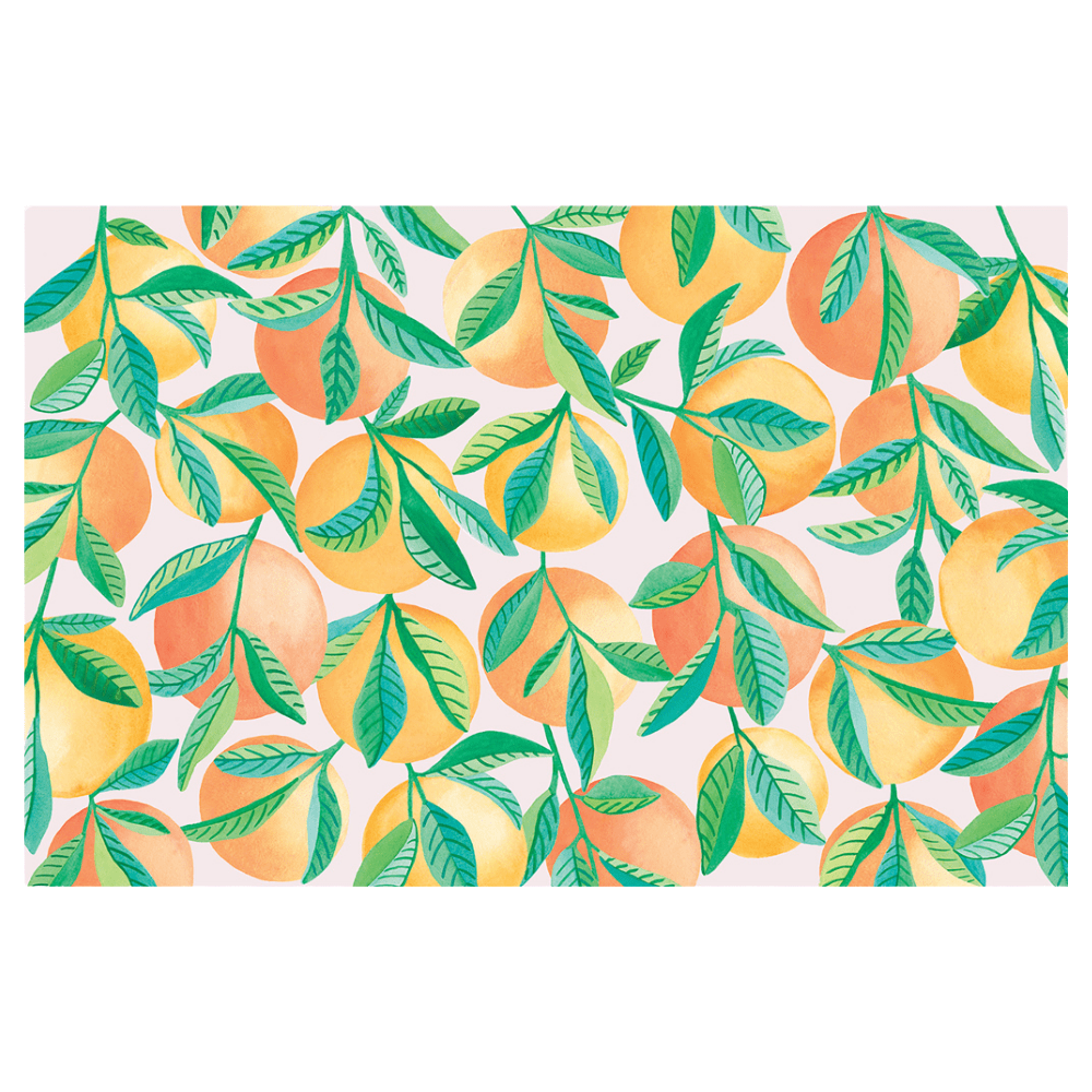 Pattern of lemons and green leaves on a white background