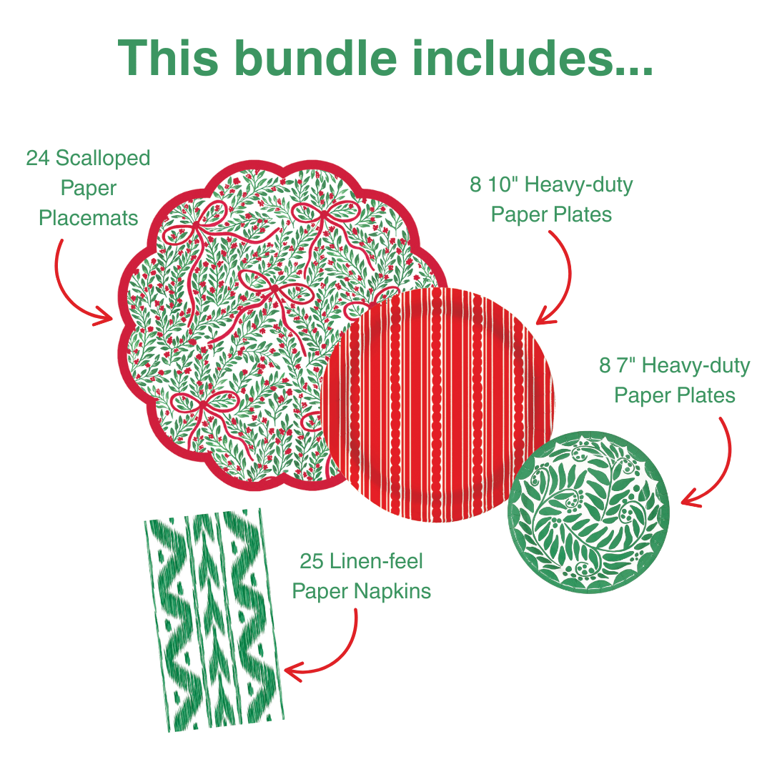 Bow Garden 1 Table Bundle (Placemats + 7" Plates + 10" Plates + Napkins)