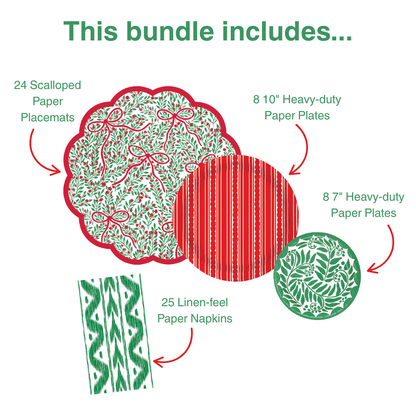 Bow Garden 1 Table Bundle (Placemats + 7" Plates + 10" Plates + Napkins)