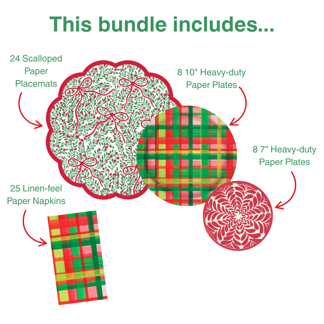 Bow Garden 2 Table Bundle (Placemats + 7" Plates + 10" Plates + Napkins)