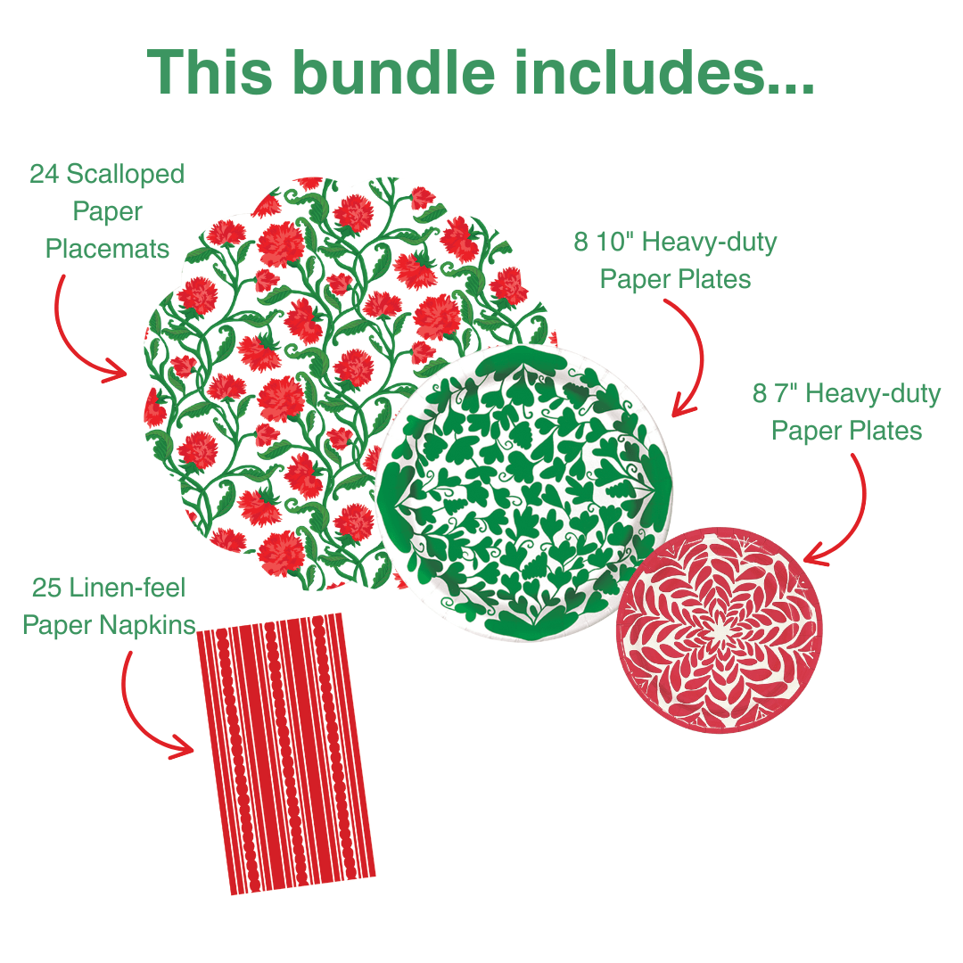 Carnation 1 Table Bundle (Placemats + 7" Plates + 10" Plates + Napkins)