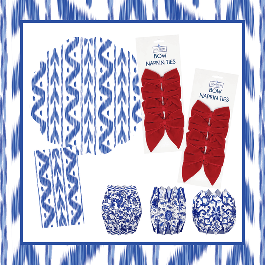 Ikat 4th of July Table Bundle (Placemats + Bows + Napkins + Vase Wraps)