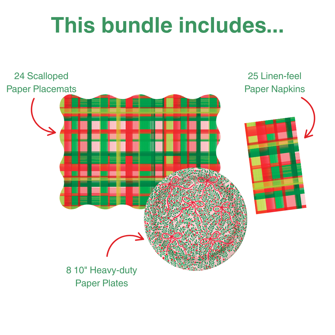 Holiday Plaid Table Bundle (Placemats + 10" Plates + Napkins)
