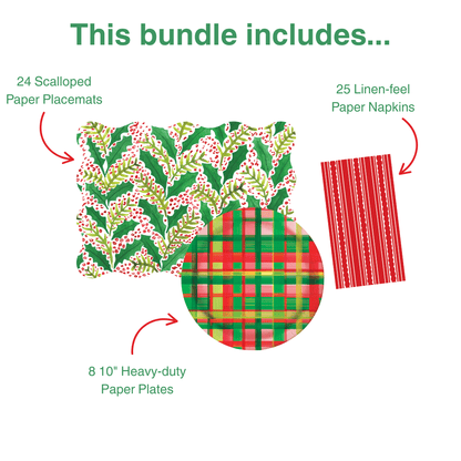 Jolly Holly 1 Table Bundle (Placemats + 10" Plates + Napkins)