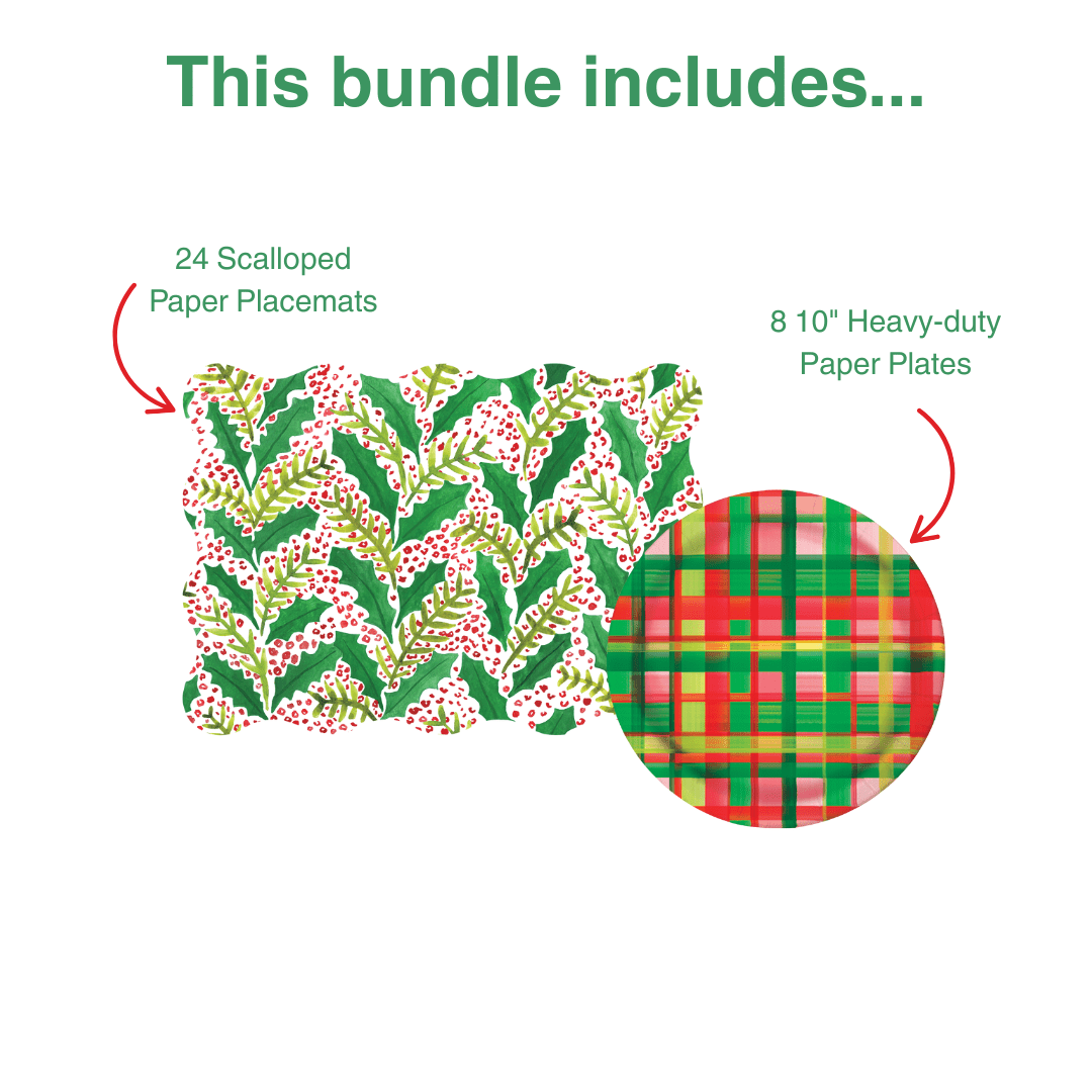 Jolly Holly 1 Table Bundle (Placemats + 10" Plates)