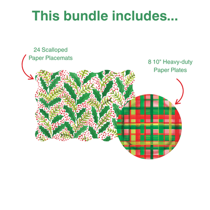 Jolly Holly 1 Table Bundle (Placemats + 10" Plates)