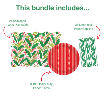 Jolly Holly 2 Table Bundle (Placemats + 10" Plates + Napkins)