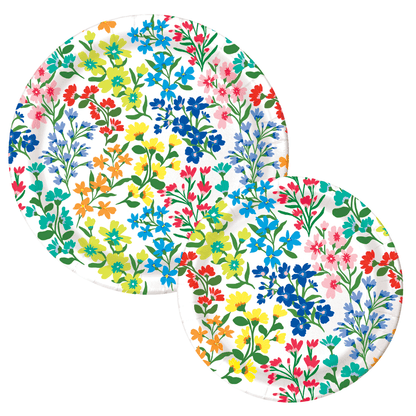 Two multicolor wildflower paper plates in 7-inch and 10-inch sizes