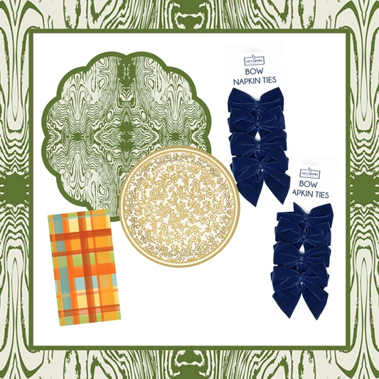 Wood Table Bundle (Placemats + Plates + Napkins + Bow Napkin Ties)