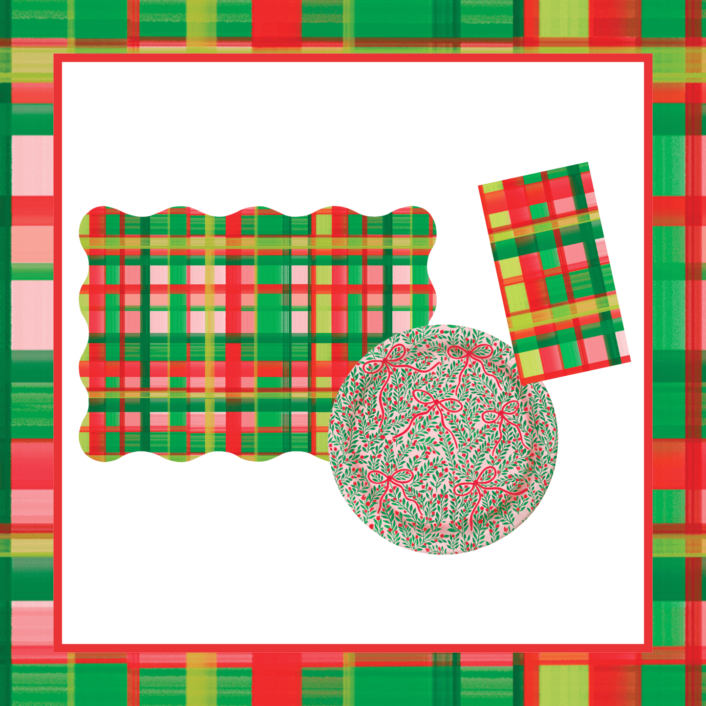 Holiday Plaid Table Bundle (Placemats + 10" Plates + Napkins)