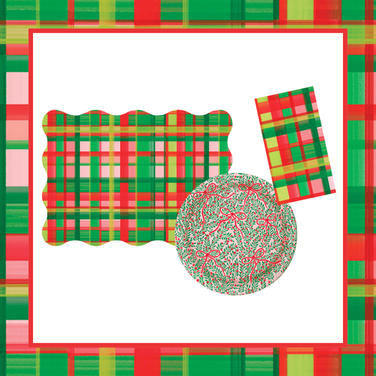 Holiday Plaid Table Bundle (Placemats + 10" Plates + Napkins)