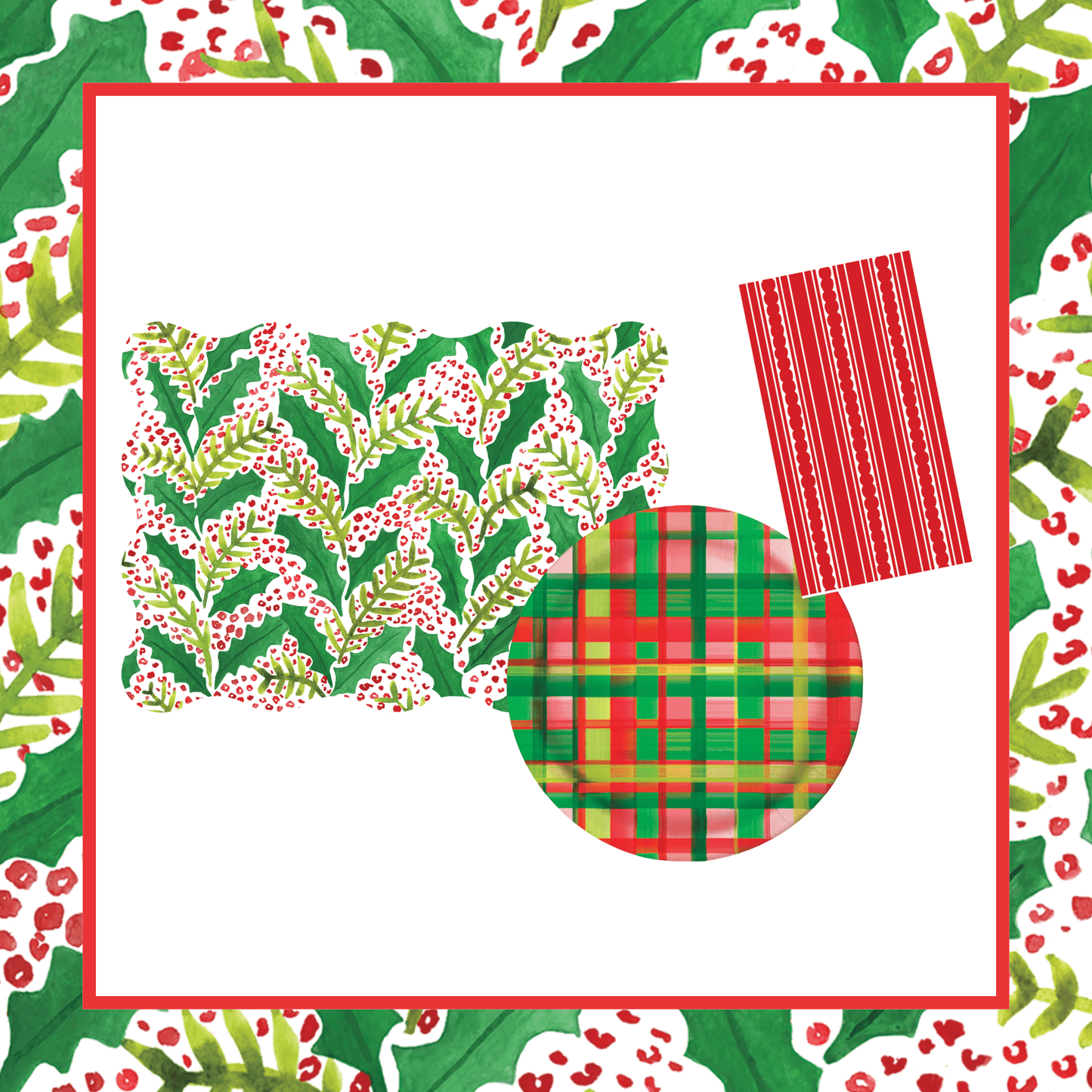 Jolly Holly 1 Table Bundle (Placemats + 10" Plates + Napkins)