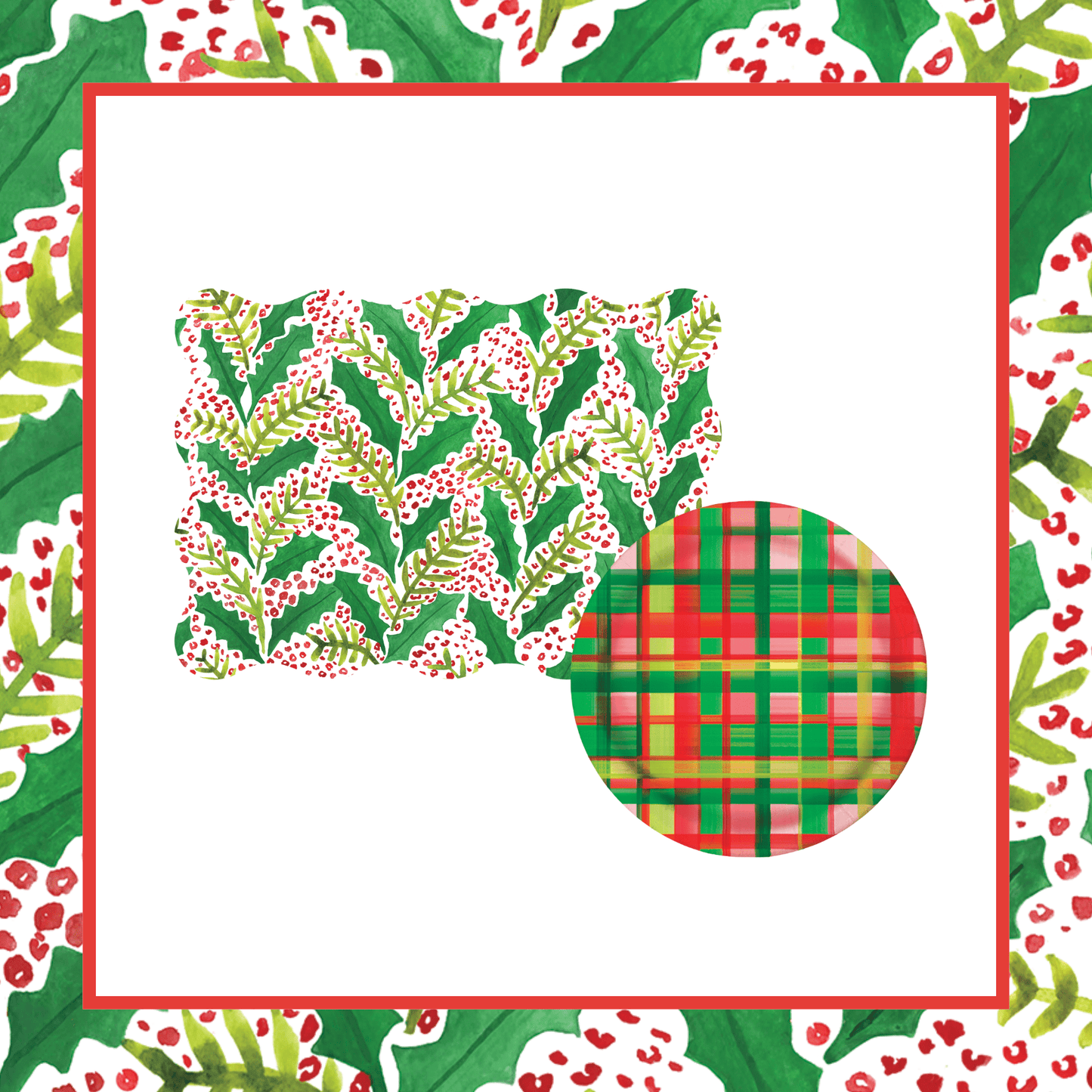 Jolly Holly 1 Table Bundle (Placemats + 10" Plates)
