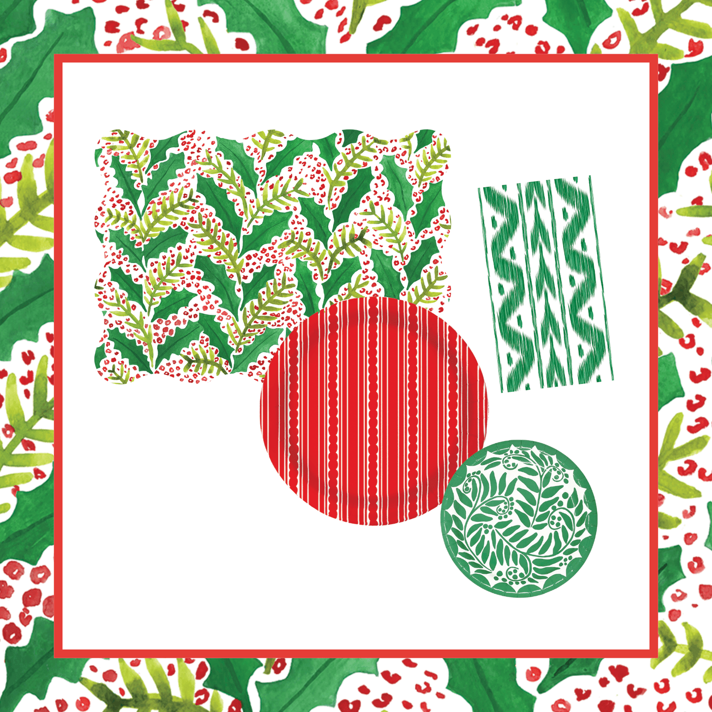 Jolly Holly 2 Table Bundle (Placemats + 7" Plates + 10" Plates + Napkins)