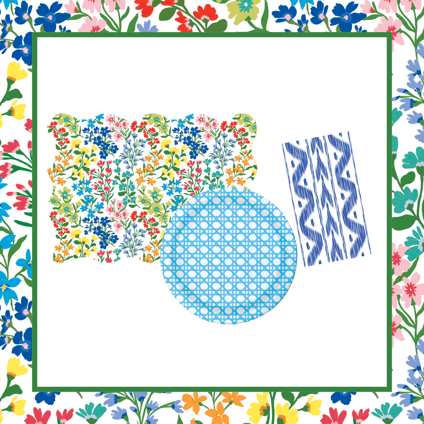 Full Bloom Tabletop Bundle (Placemats, 10" Paper Plates, Napkins)