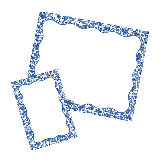 Big and small notepads with blue and white chinoiserie border
