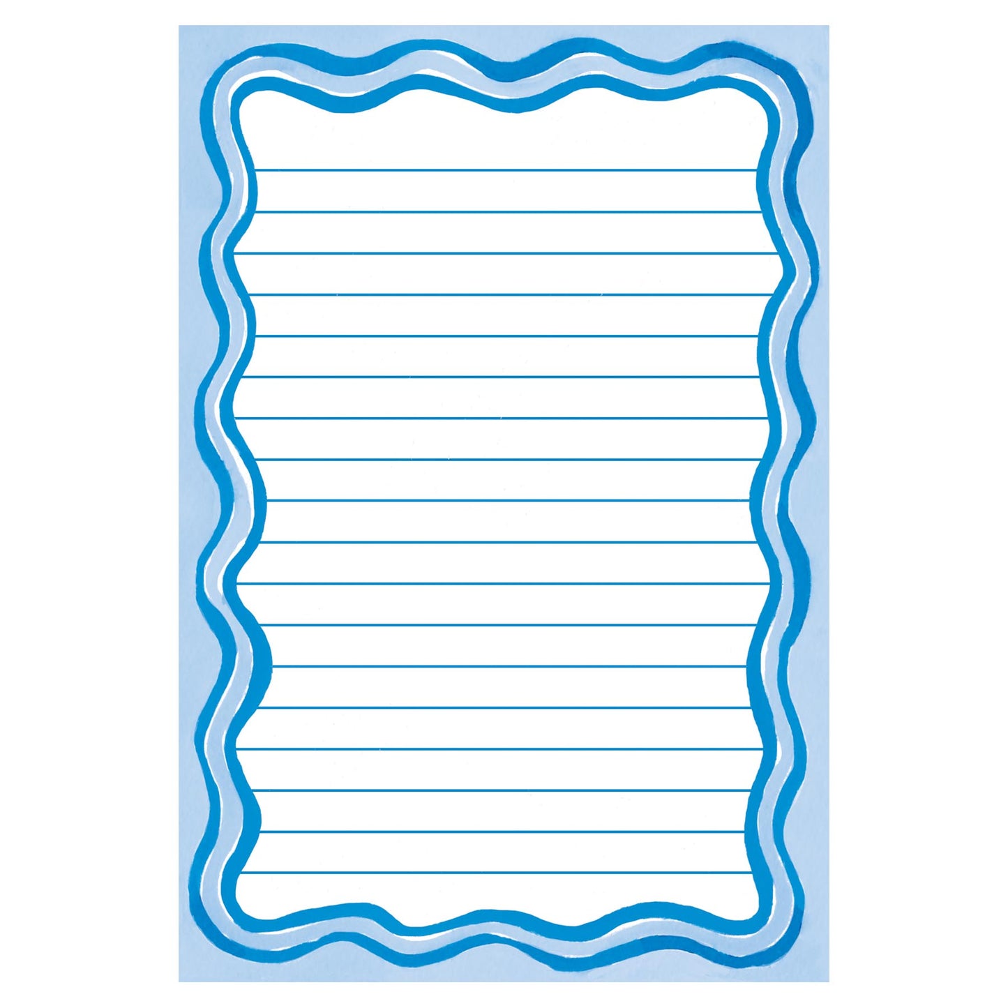 Lined notepad with blue wavy border