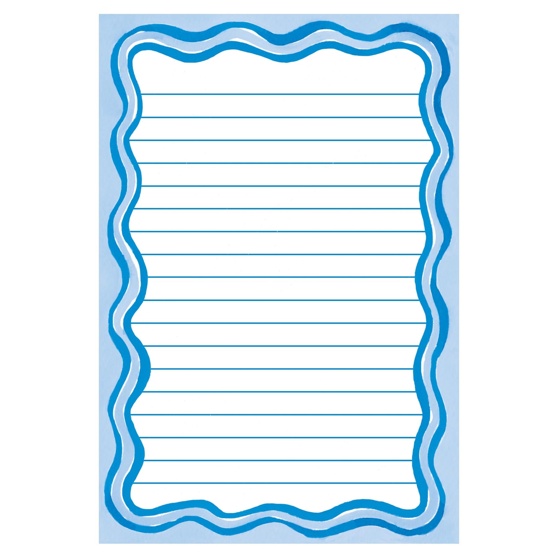 Lined notepad with blue wavy border