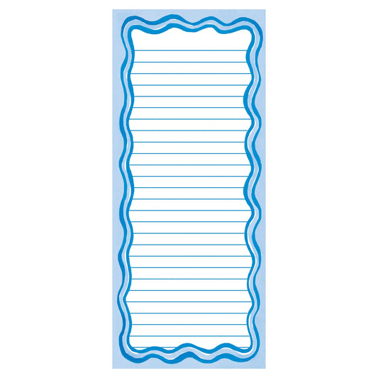 Long notepad with blue wavy border