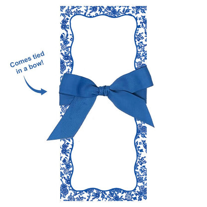 Long notepad with blue and white chinoiserie pattern tied in a ribbon