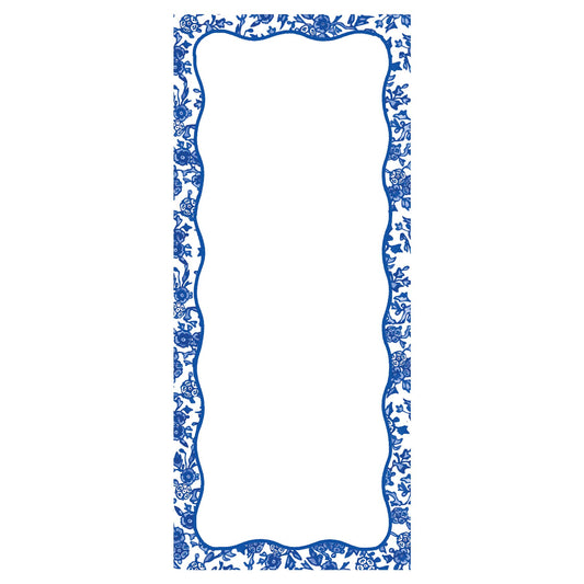 Long notepad with blue and white chinoiserie border pattern