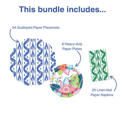 Ikat & Tobacco Leaf Table Bundle (Placemats + Plates + Napkins)