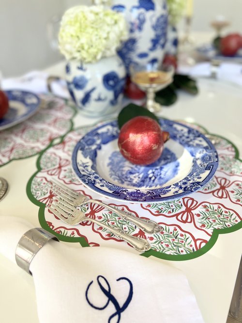 Christmas Tablescape with Pomegranate Paper Placemats 