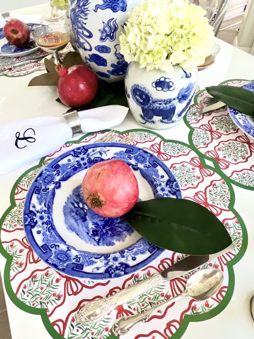 Christmas Tablescape with Pomegranate Paper Placemats 