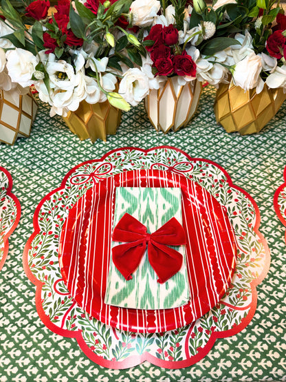 Green Ikat Linen-feel Paper Dinner Napkins / Guest Towels