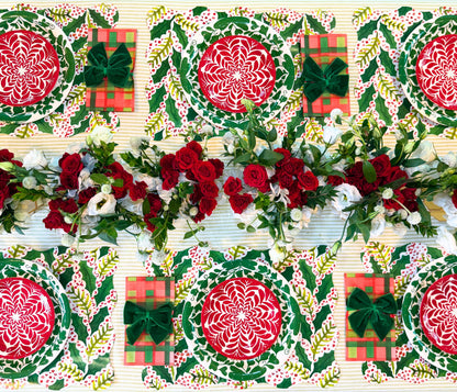 Jolly Holly Scalloped Rectangle Paper Placemats