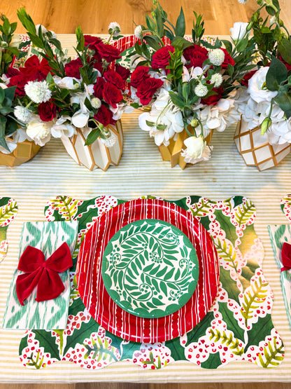 Jolly Holly Scalloped Rectangle Paper Placemats
