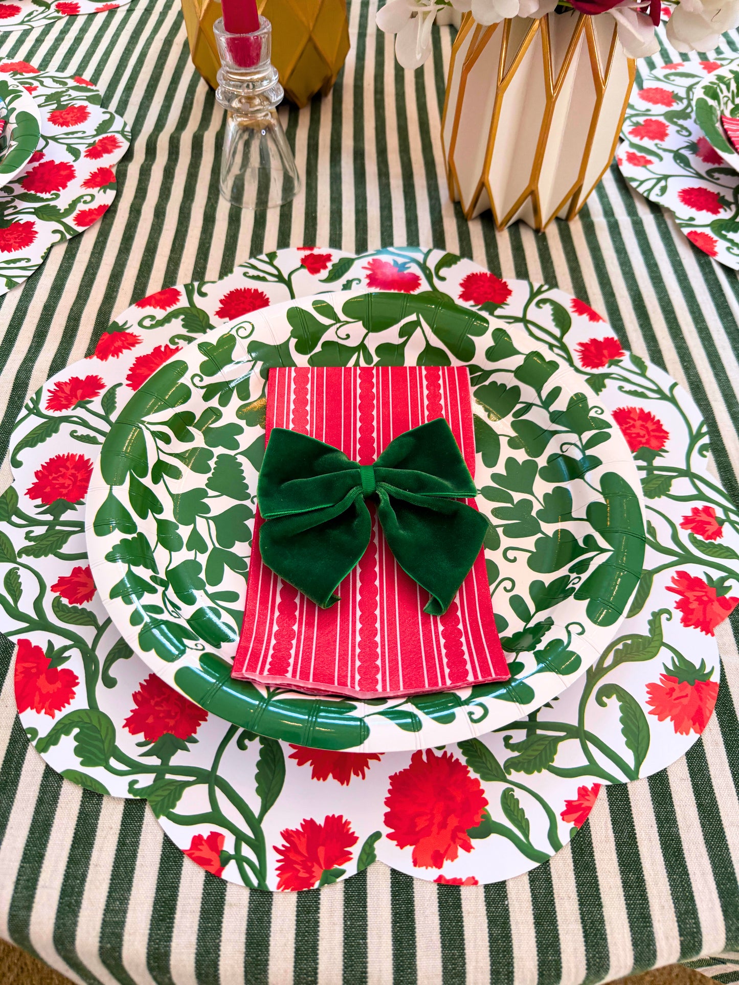 Red Stripe Linen-feel Paper Dinner Napkins / Guest Towels