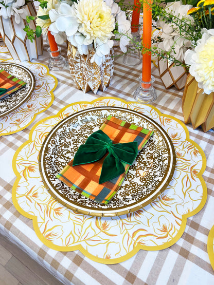 Golden Flower Table Bundle (Placemats + Plates + Bows + Napkins)
