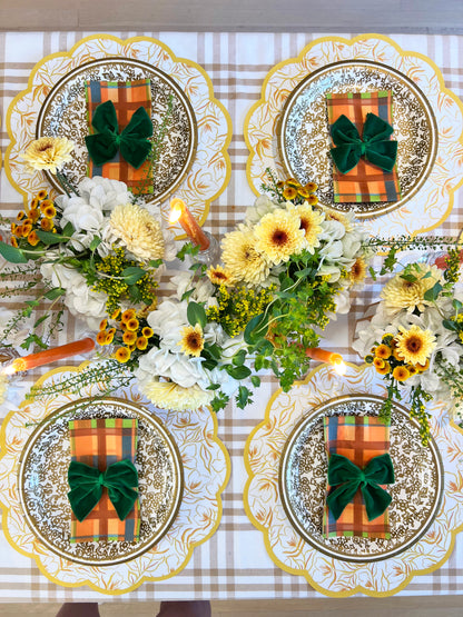 Golden Flower Table Bundle (Placemats + Plates + Bows + Napkins)